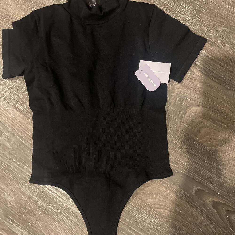 Mangopop Women's Crew Neck Short Sleeve Bodysuit, Black